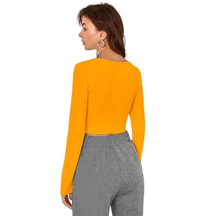 Square Neck Long Sleeves Opaque Fitted Crop Top