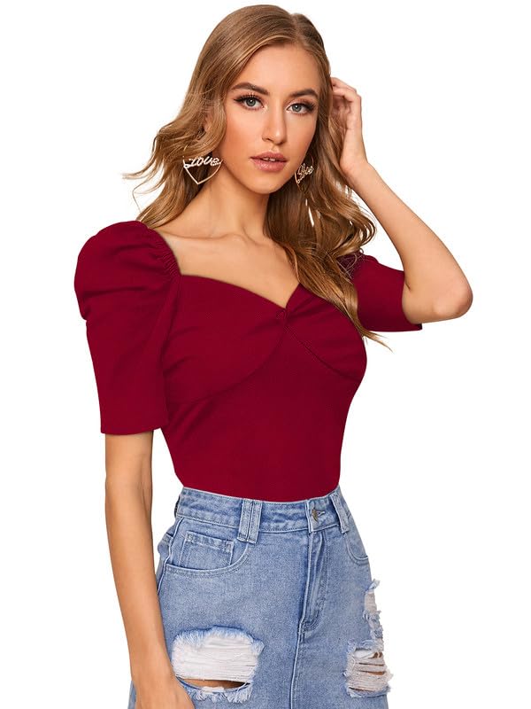 Maroon- Black Knit Fabric Top for Women
