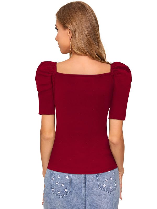Maroon- Black Knit Fabric Top for Women