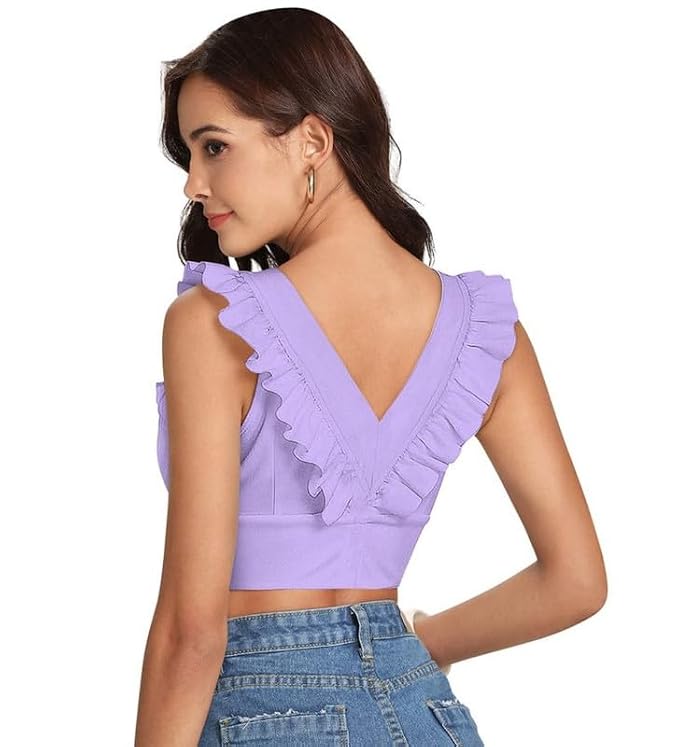V-Neck Sleeveless Ruffled Crop Top
