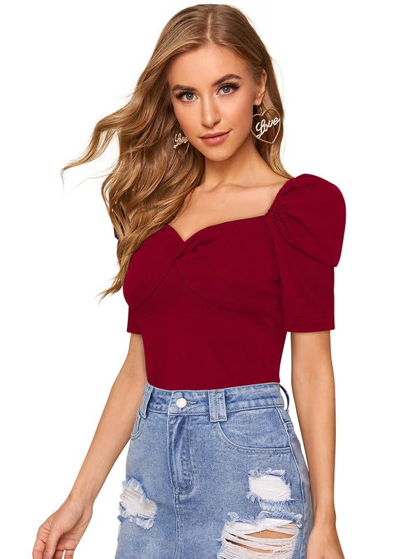 Maroon- Black Knit Fabric Top for Women