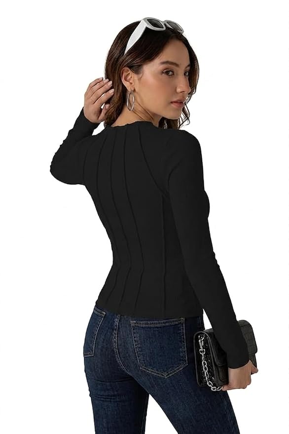 Women Solid Knits Mandarin Collar Cotton Top