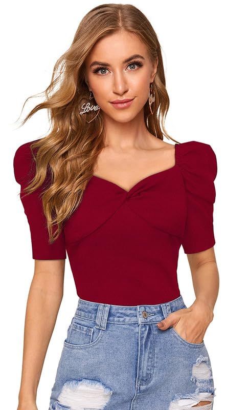 Maroon- Black Knit Fabric Top for Women