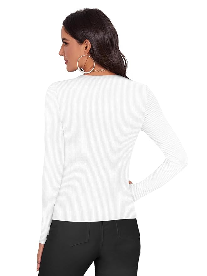 Women's Regular Fit Solid Pattern Cotton Blend Top with V-Neck Long Sleeve Standard Length Pull On Closure Type and Modern Style