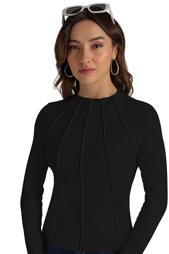 Women Solid Knits Mandarin Collar Cotton Top