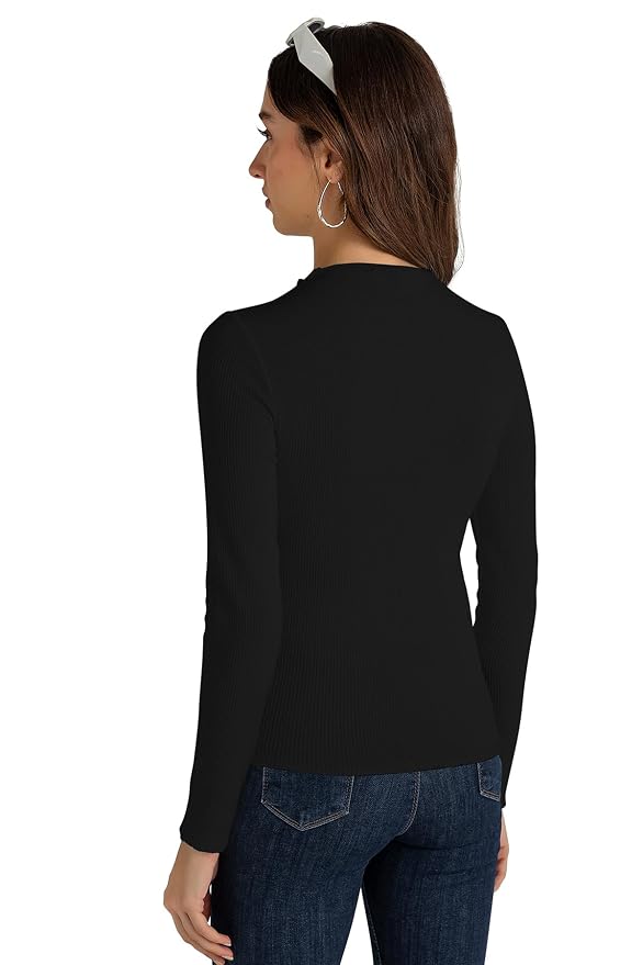 Women Solid Knits Mandarin Collar Cotton Top