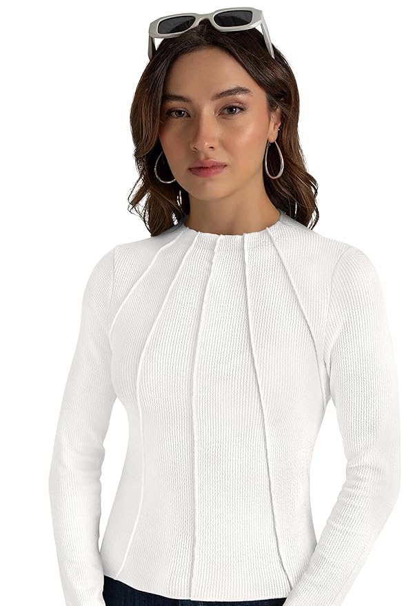 Women Solid Knits Mandarin Collar Cotton Top