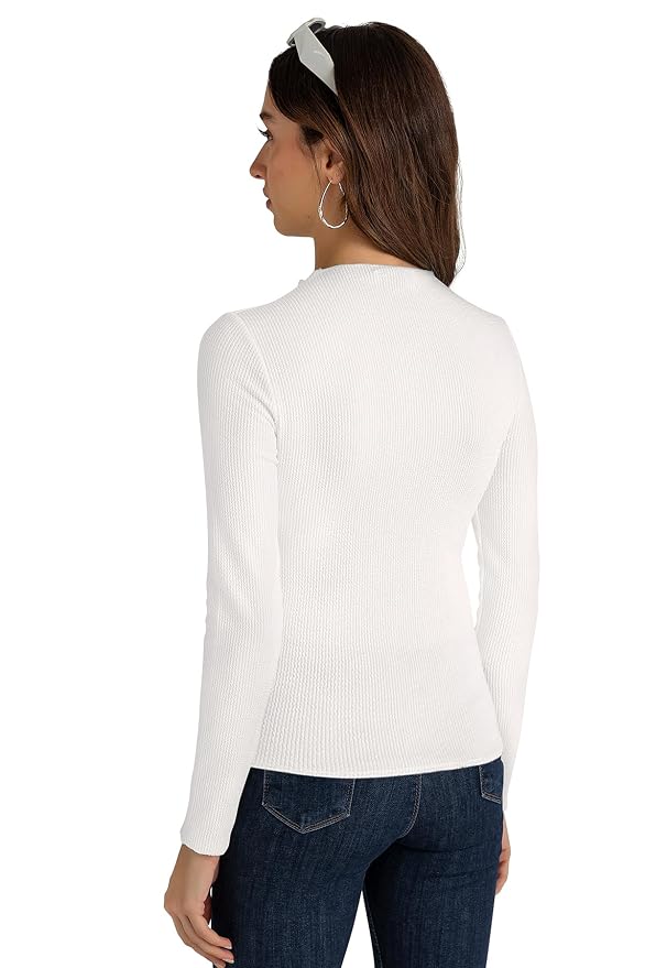 Women Solid Knits Mandarin Collar Cotton Top