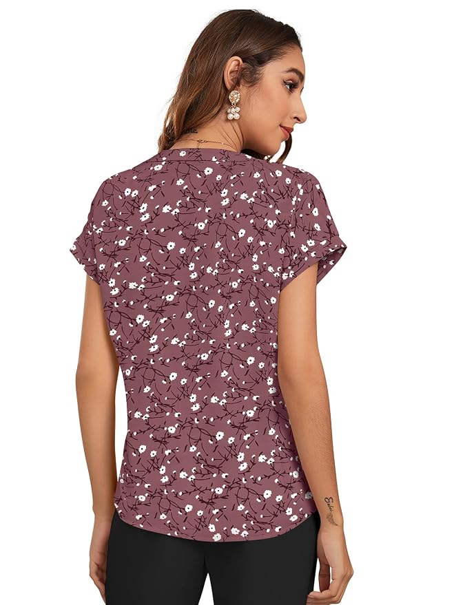 Women Floral Printed Mandarin Collar Cotton Top