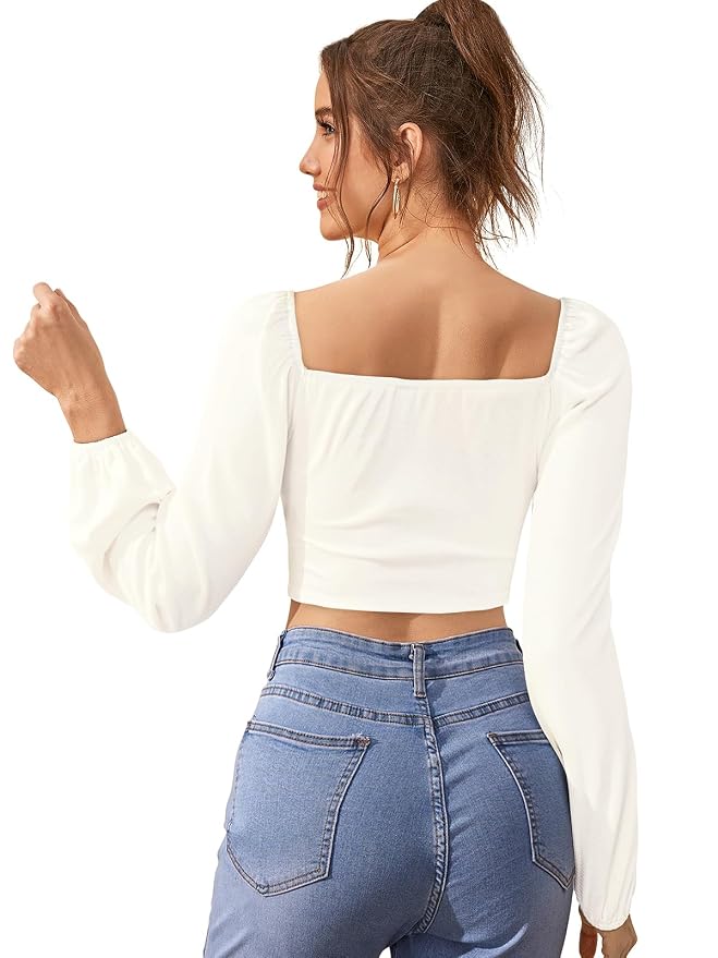 White-Black Knit Fabric Crop Top for Women