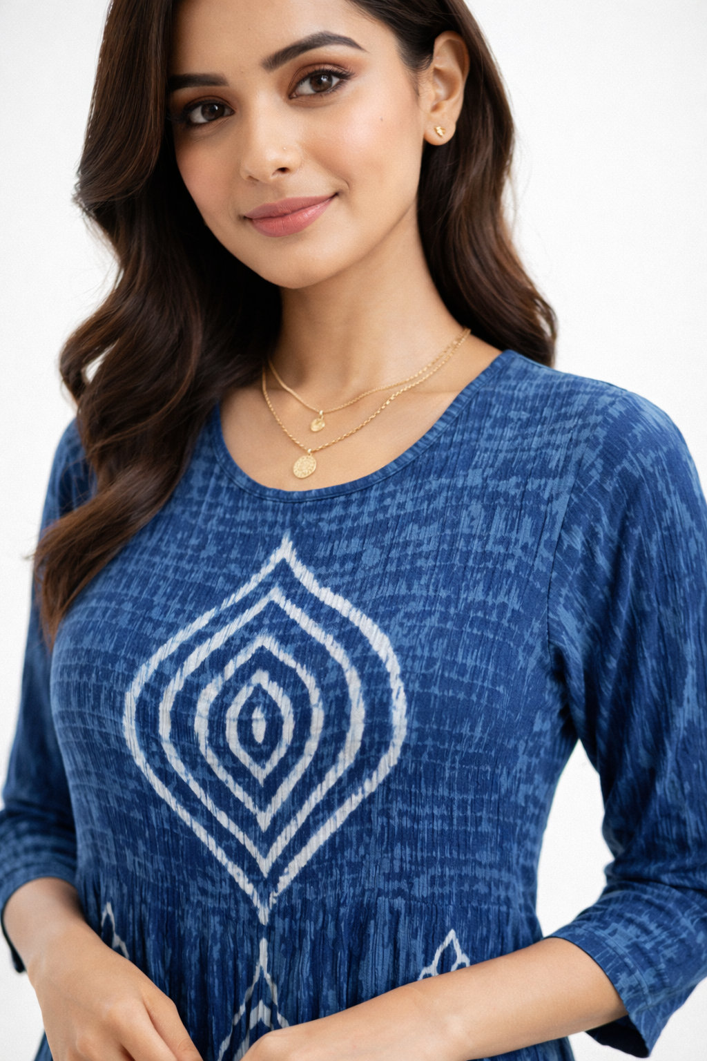 Midi dress featuring a round neckline and long sleeves