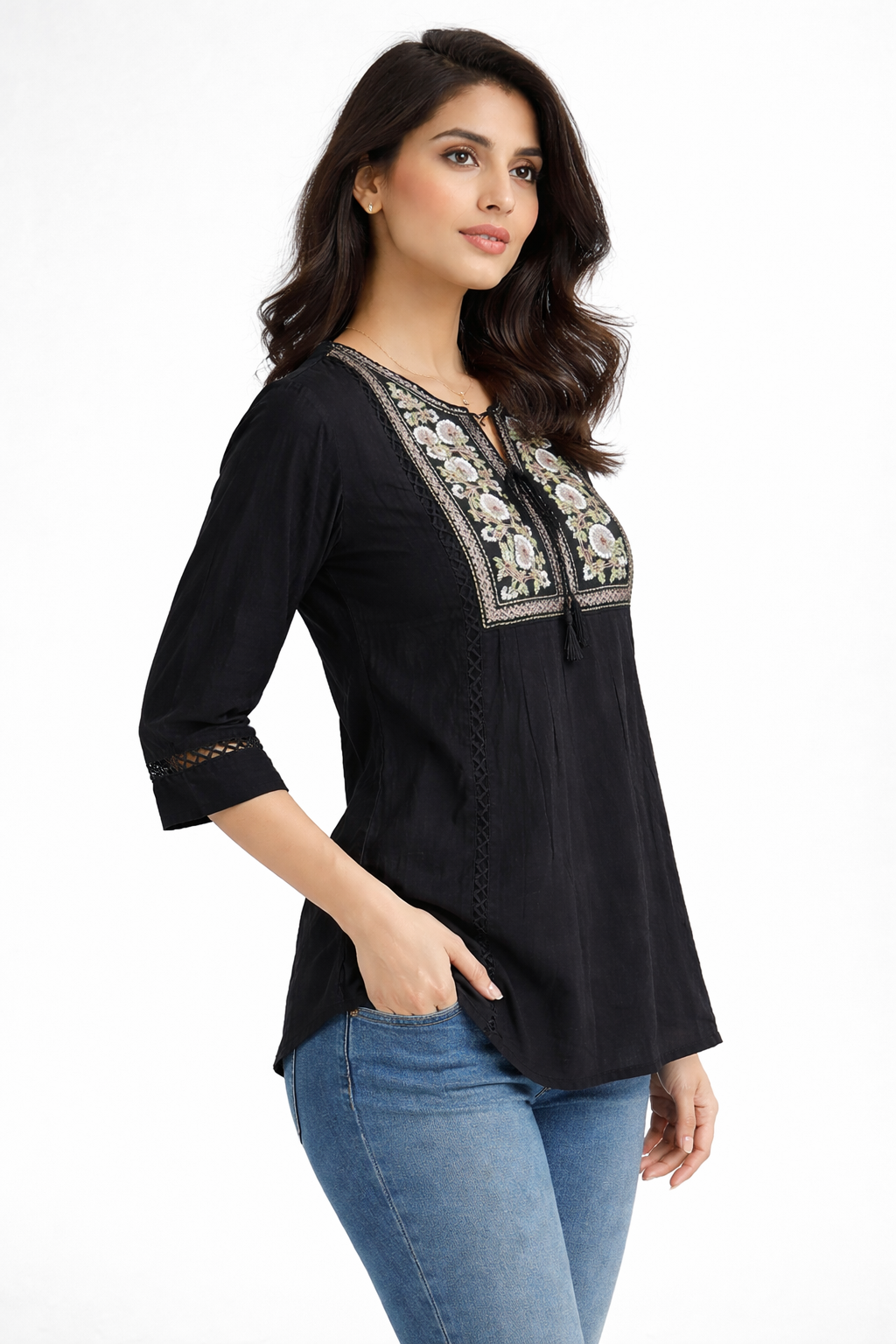 Elegant Black Embroidered Tunic Top for Women