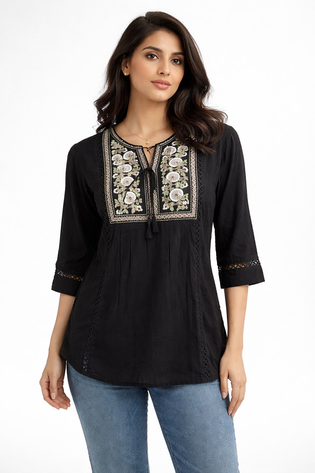 Elegant Black Embroidered Tunic Top for Women