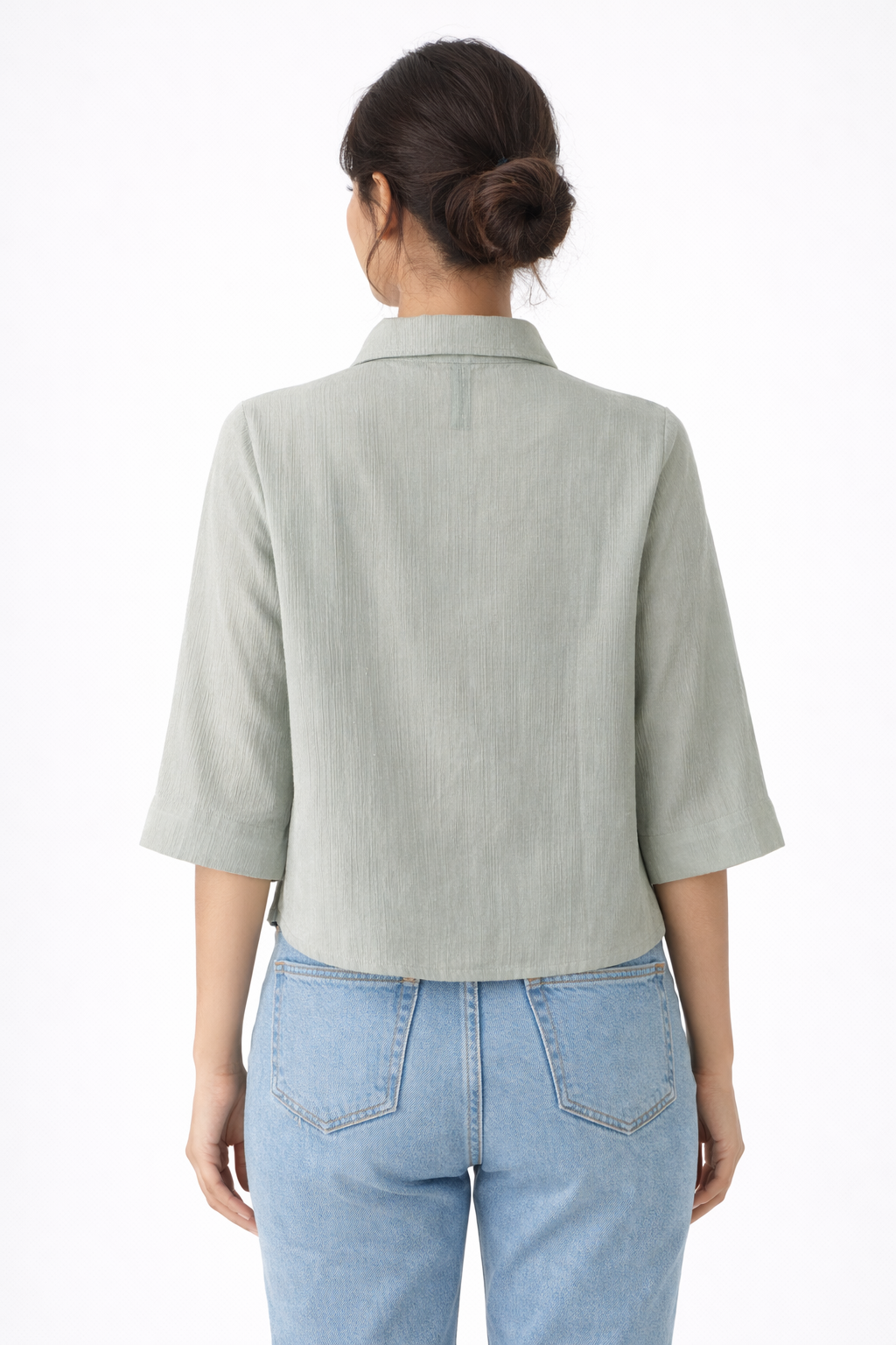 Elegant Sage Green Embroidered Crop Shirt