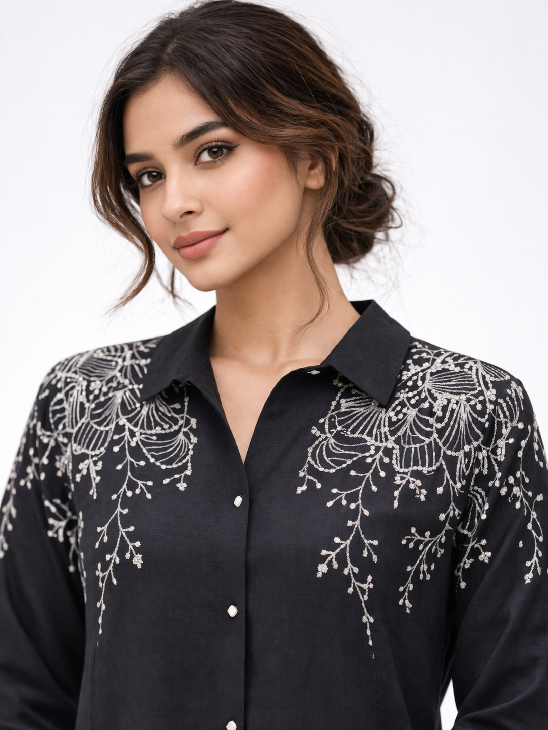 Elegant Black Kurta Set with Gold Floral Embroidery