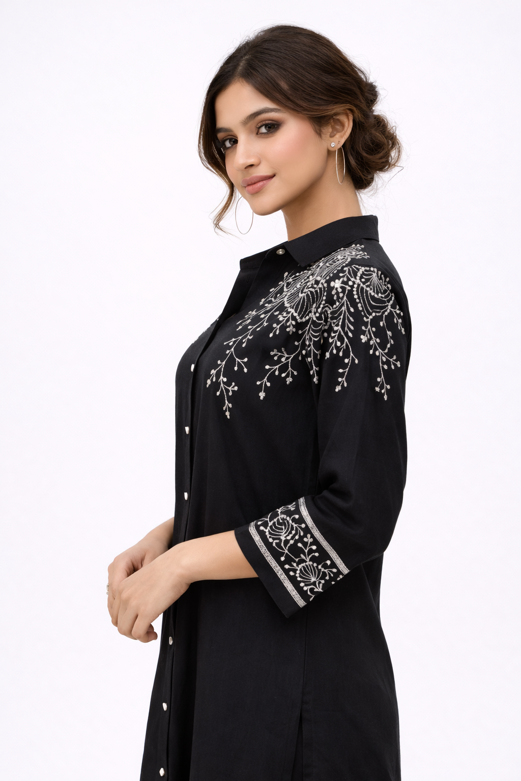 Elegant Black Kurta Set with Gold Floral Embroidery