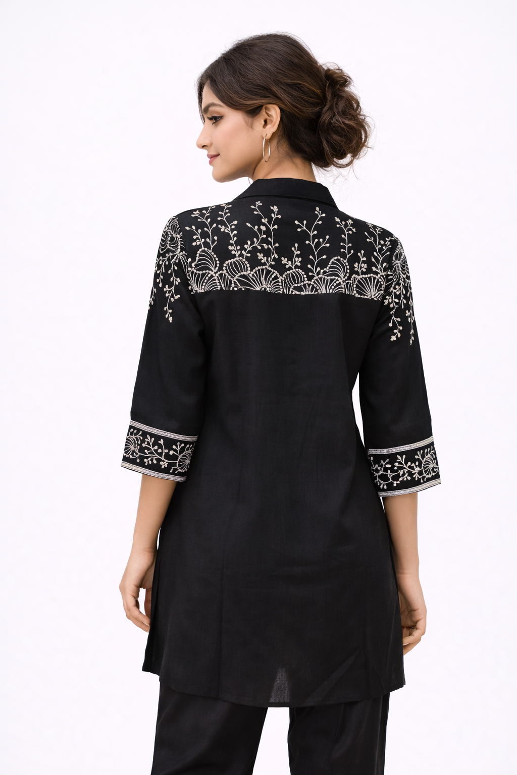 Elegant Black Kurta Set with Gold Floral Embroidery