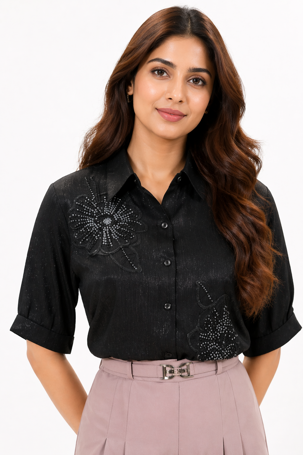 Elegant High-Waisted Wide-Leg Trousers with Pleated Front & Belt Detail