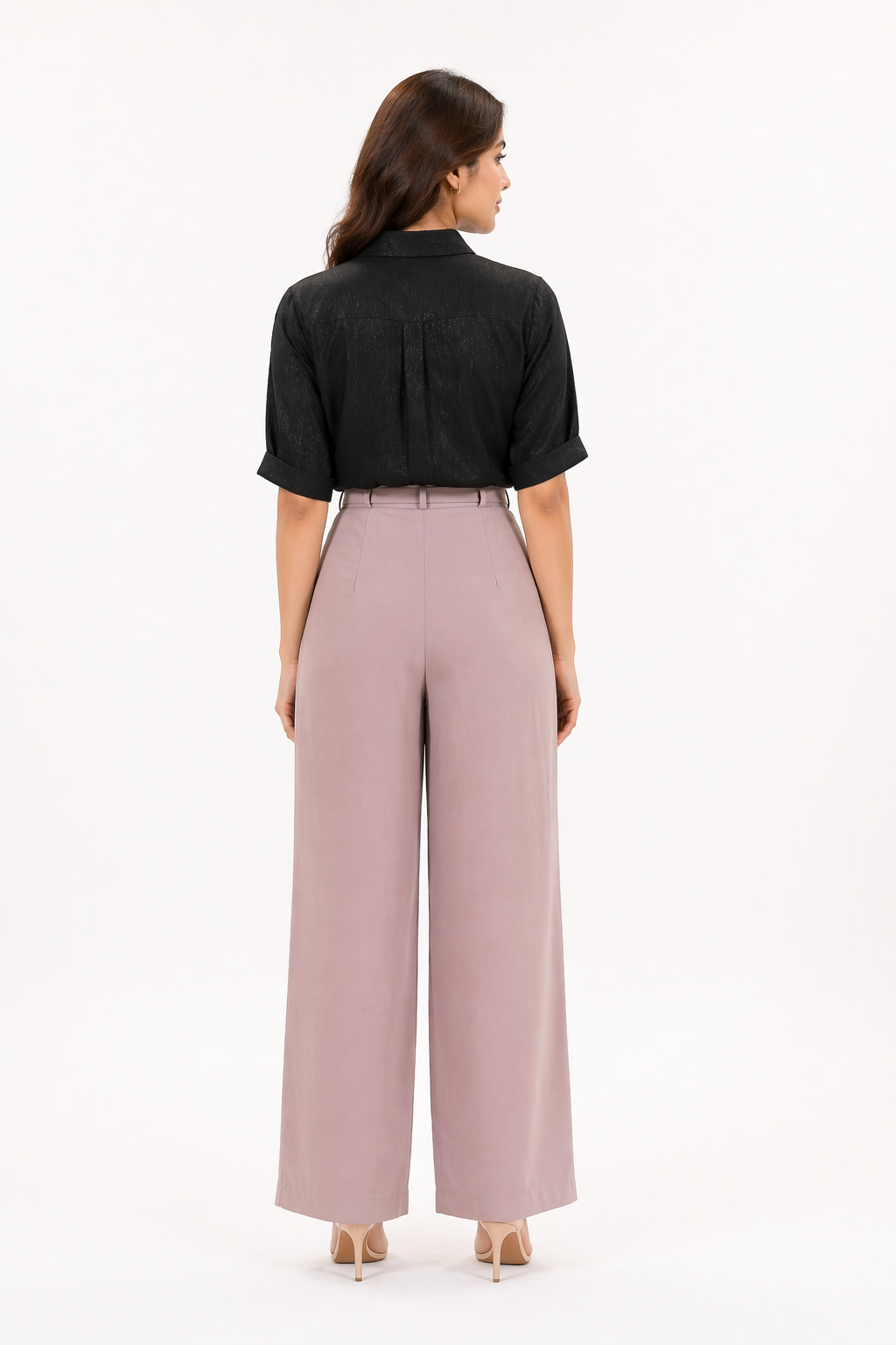 Elegant High-Waisted Wide-Leg Trousers with Pleated Front & Belt Detail