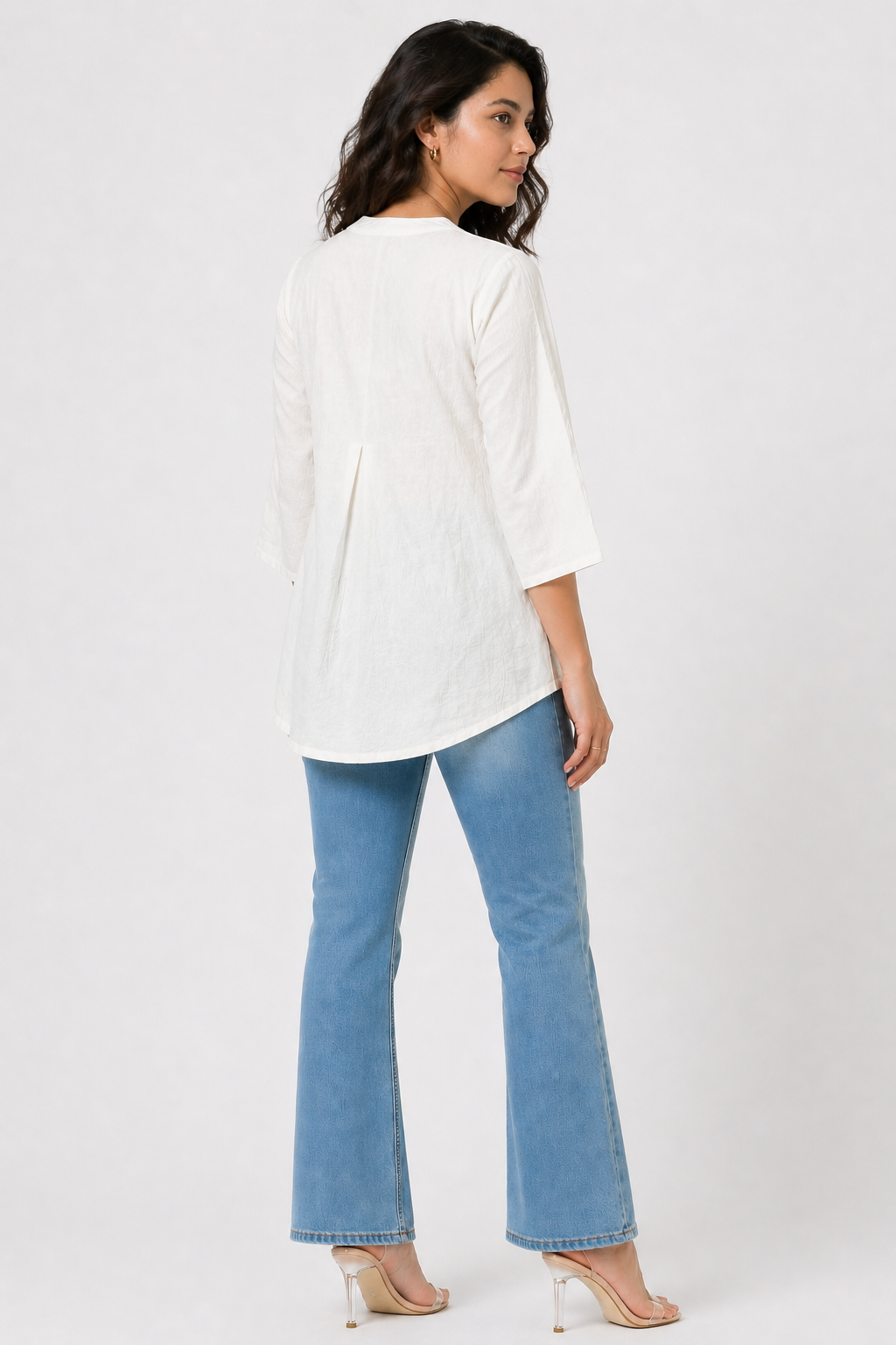 Minimalist Off-White Solid Top with Button Detail