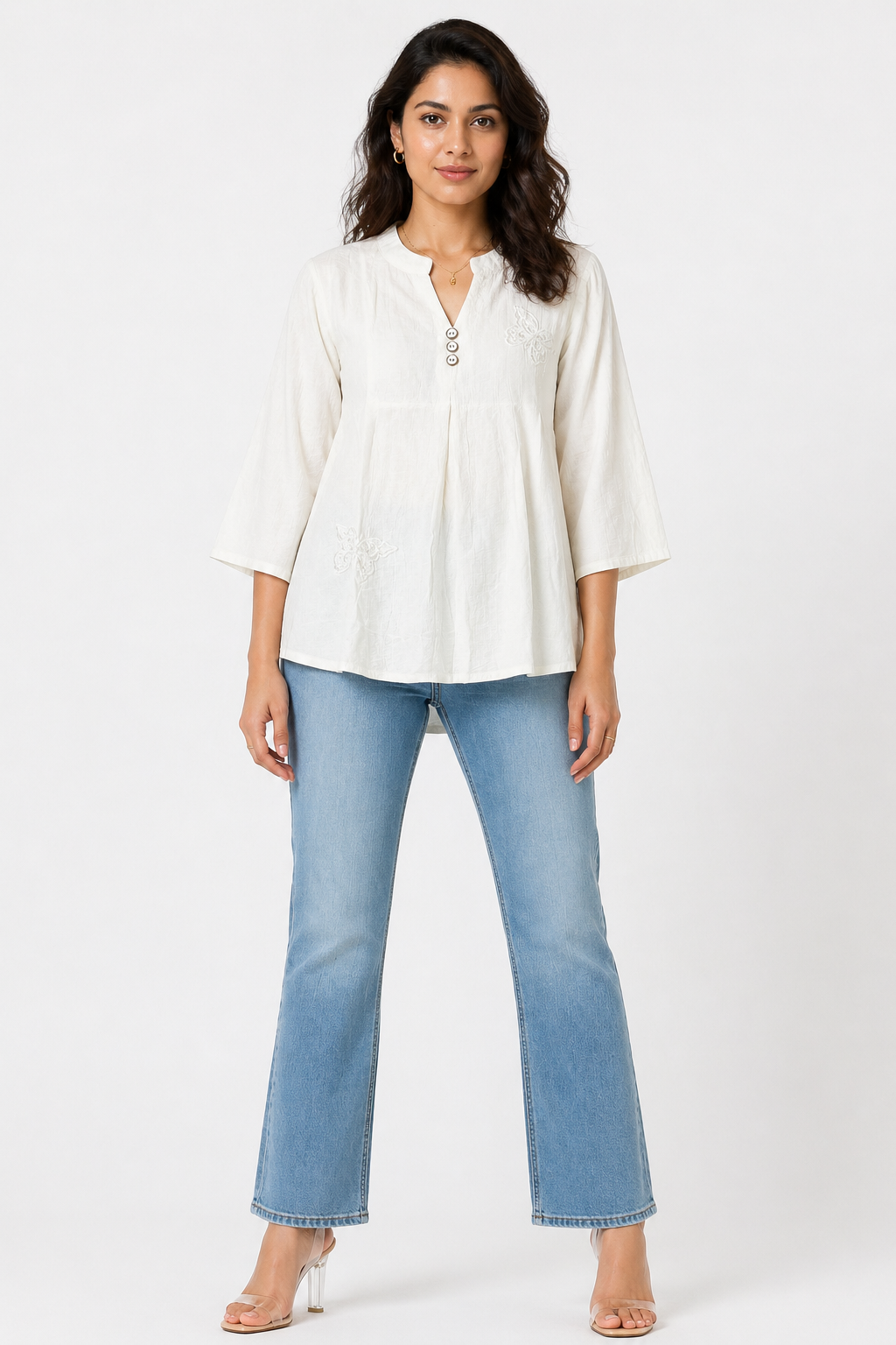Minimalist Off-White Solid Top with Button Detail