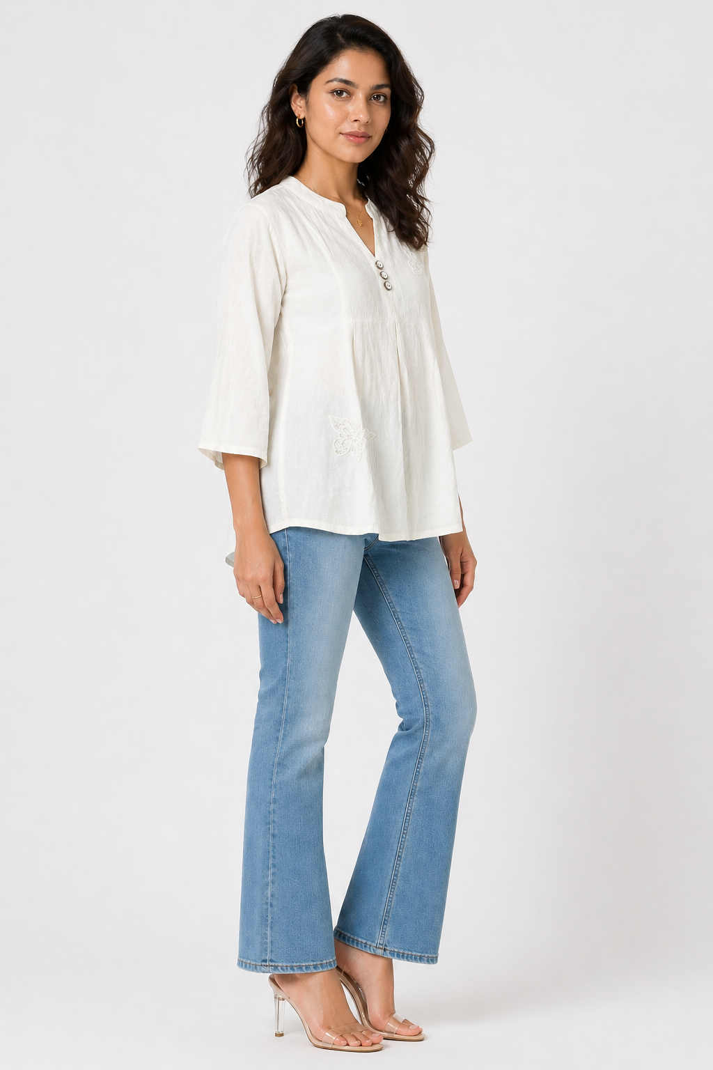 Minimalist Off-White Solid Top with Button Detail