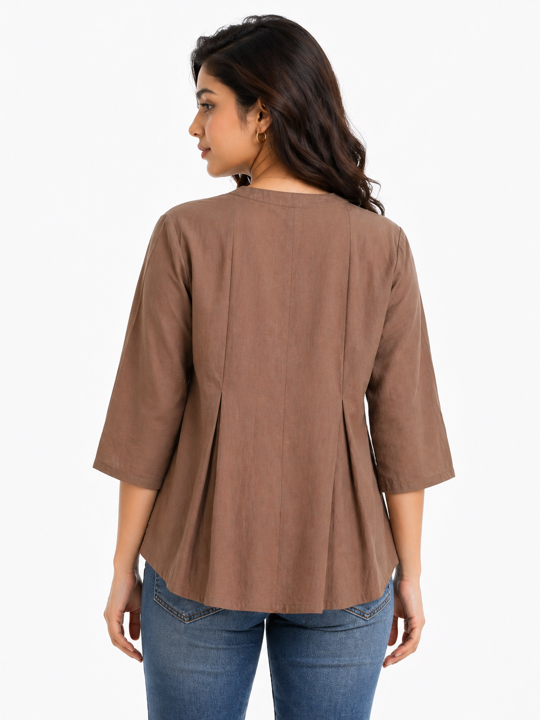 Mocha Brown Solid Top with Embroidered Butterfly Detail