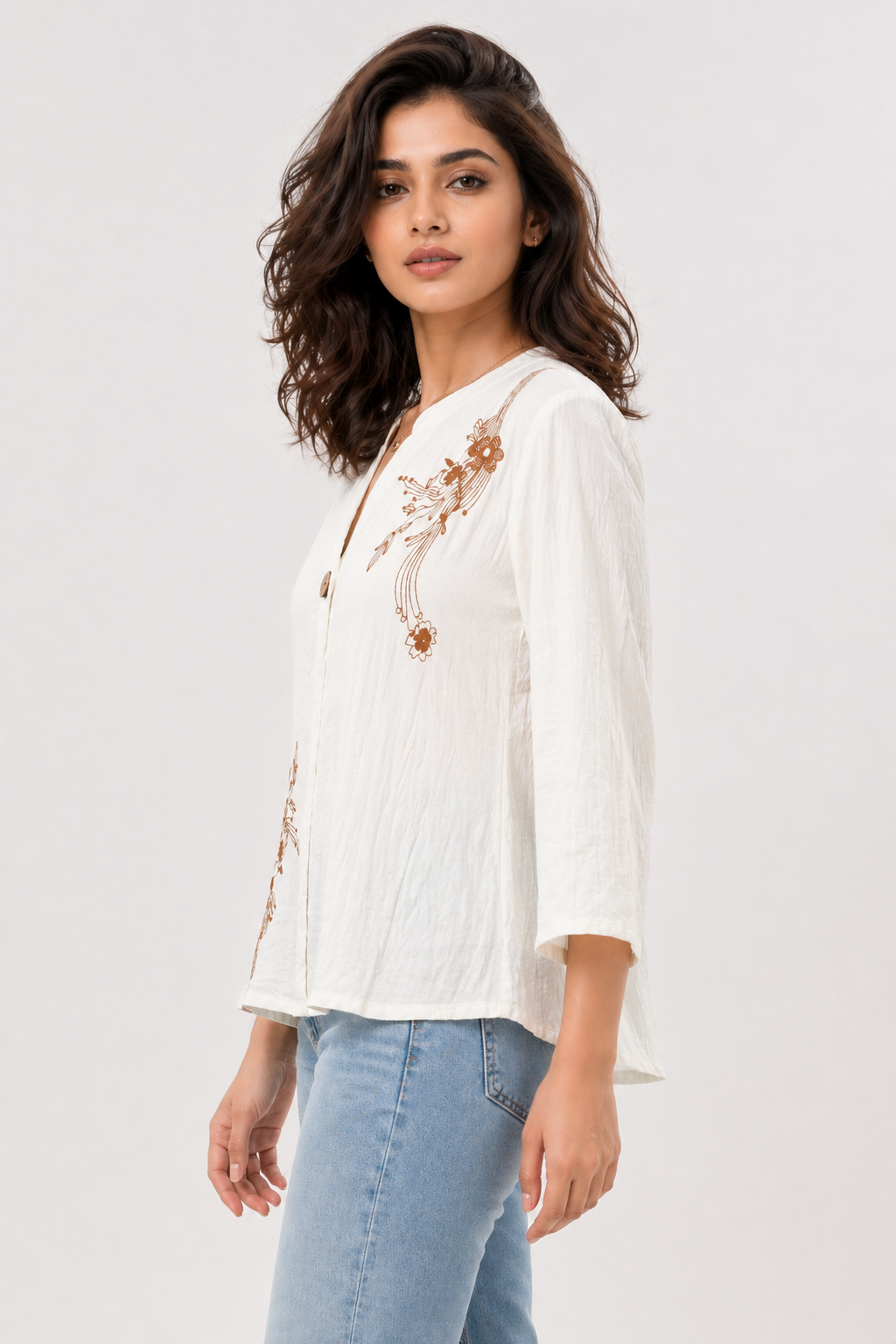 Ivory Printed Top with Abstract Floral Motif