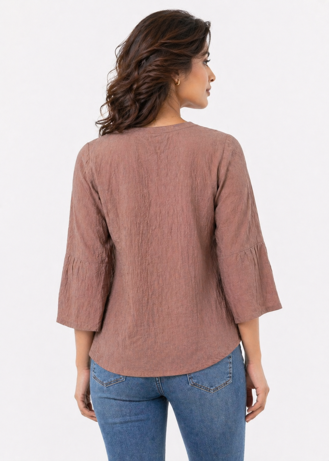 Dusty Brown Printed Top with Abstract Floral Motif