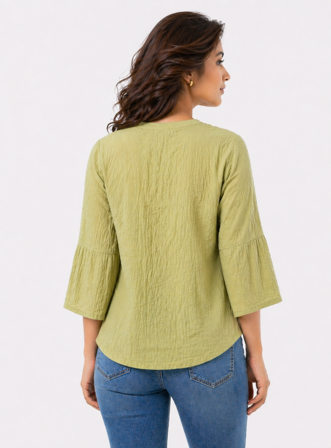 Light Olive Printed Top with Abstract Floral Motif