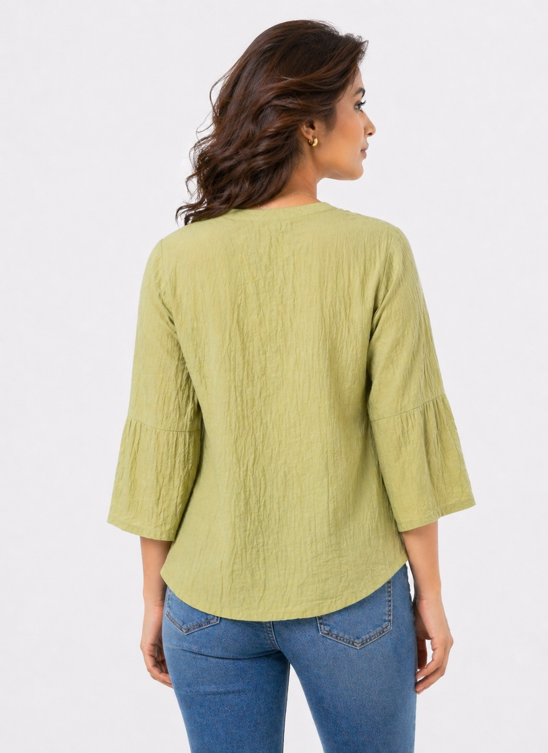 Light Olive Printed Top with Abstract Floral Motif