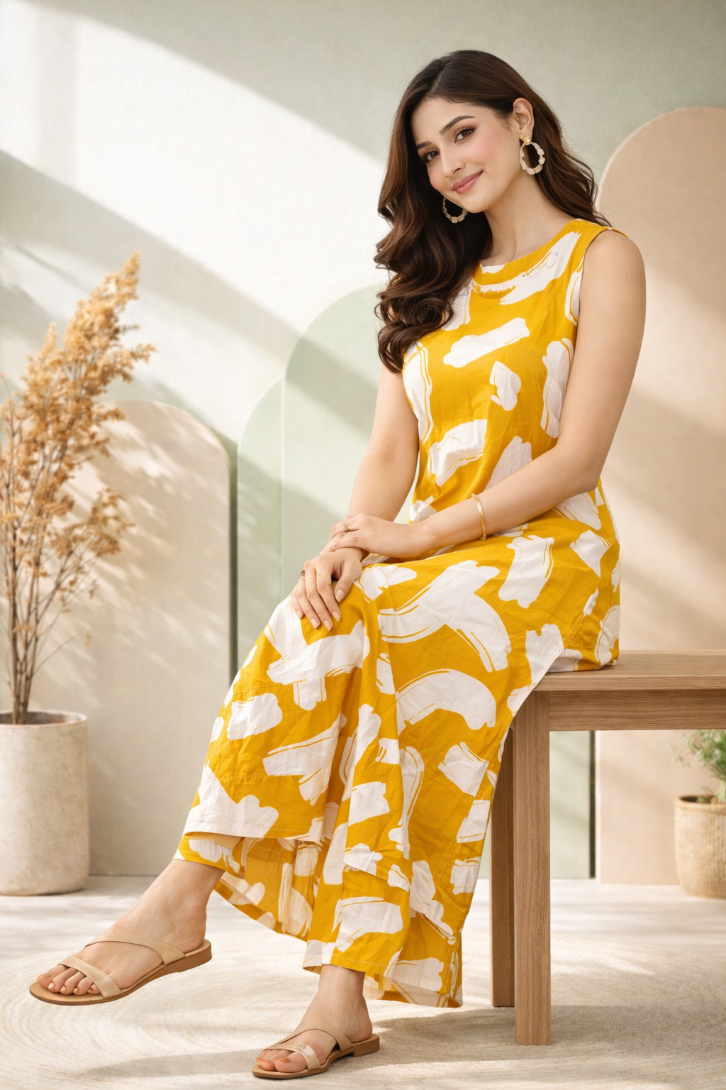 Elegant Mustard Yellow Printed Co-ords set