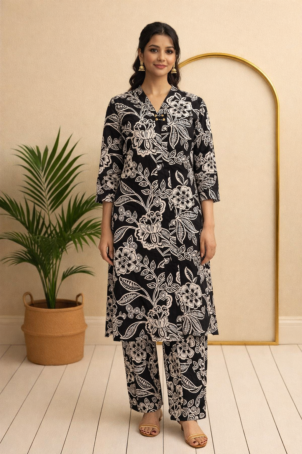 Black & White Floral Printed Co-ords Set