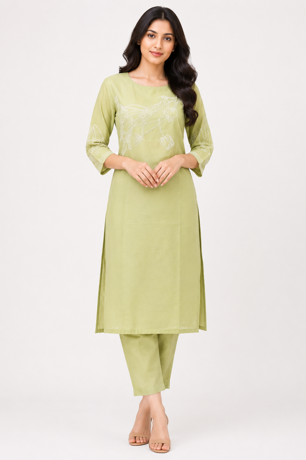Women's Pistachio Green Printed Straight Kurta Pant Set
