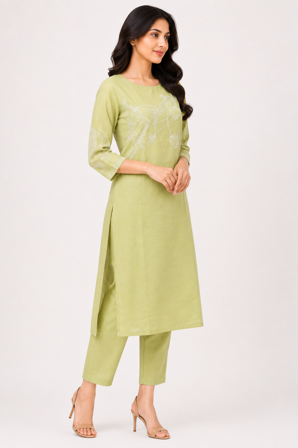 Women's Pistachio Green Printed Straight Kurta Pant Set