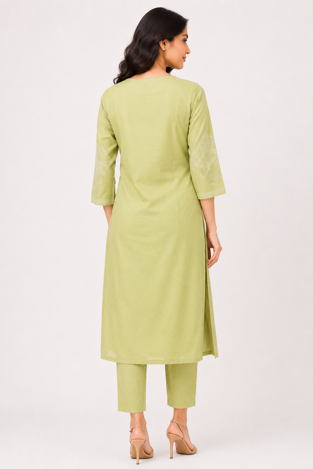 Women's Pistachio Green Printed Straight Kurta Pant Set