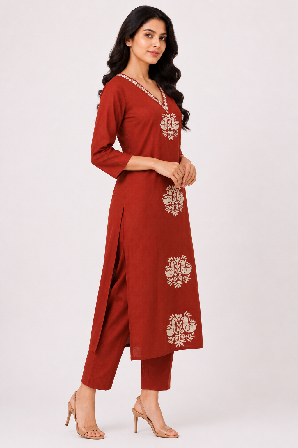 Women's Rust Orange Printed Straight Kurta Pant Set