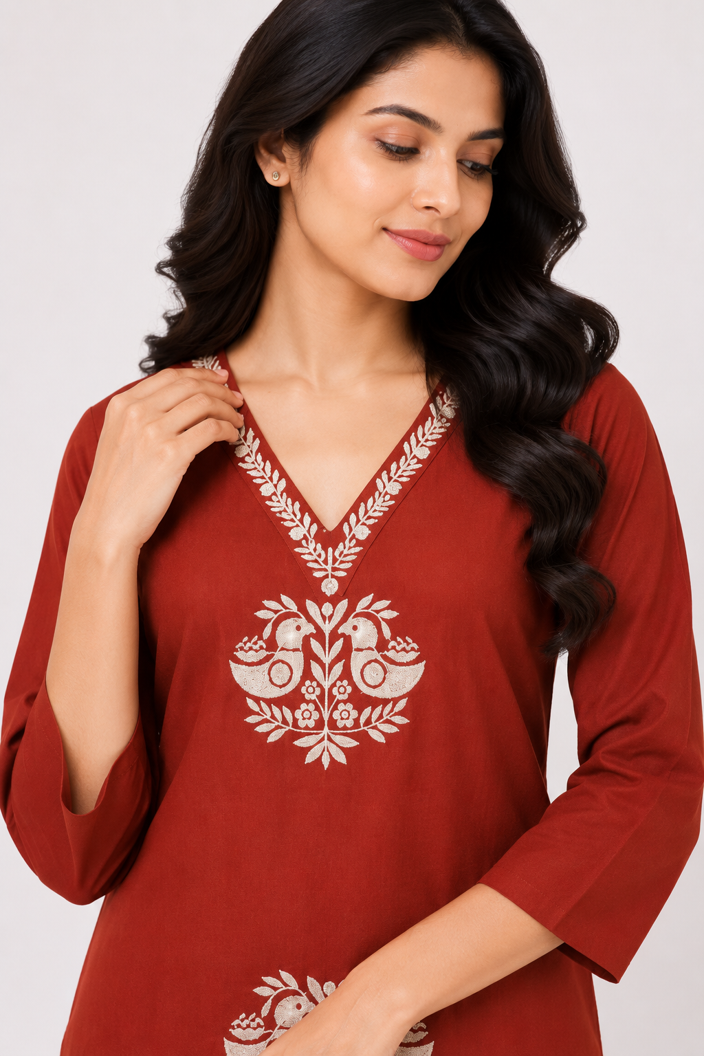 Women's Rust Orange Printed Straight Kurta Pant Set