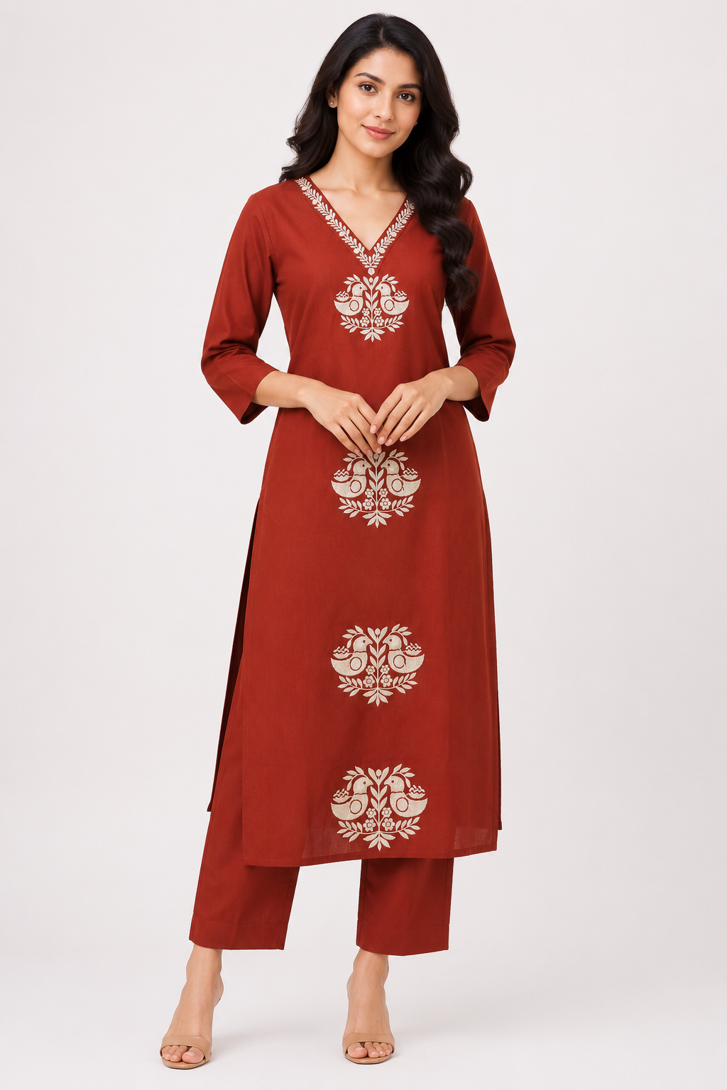 Women's Rust Orange Printed Straight Kurta Pant Set