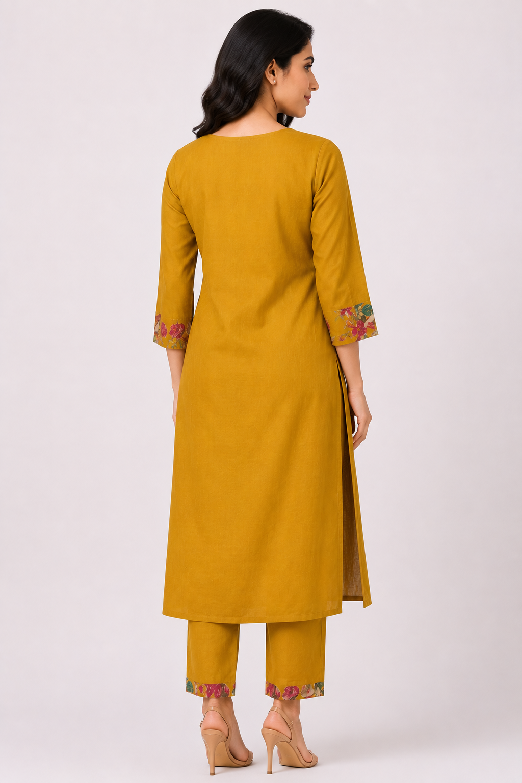 Women's Mustard Floral Printed Straight Kurta Pant Set