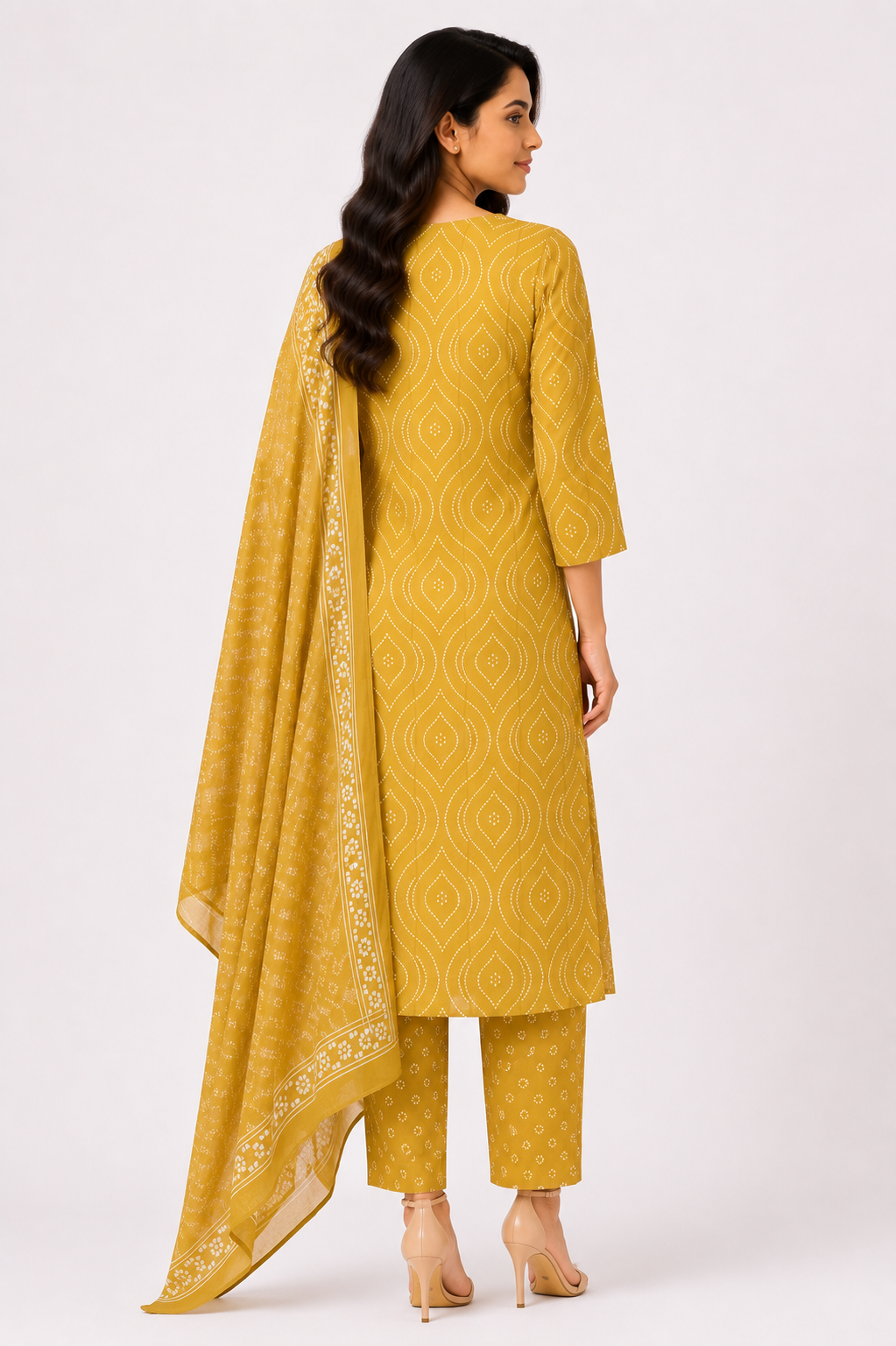 Women's Mustard Printed Kurta Pant Set with Dupatta