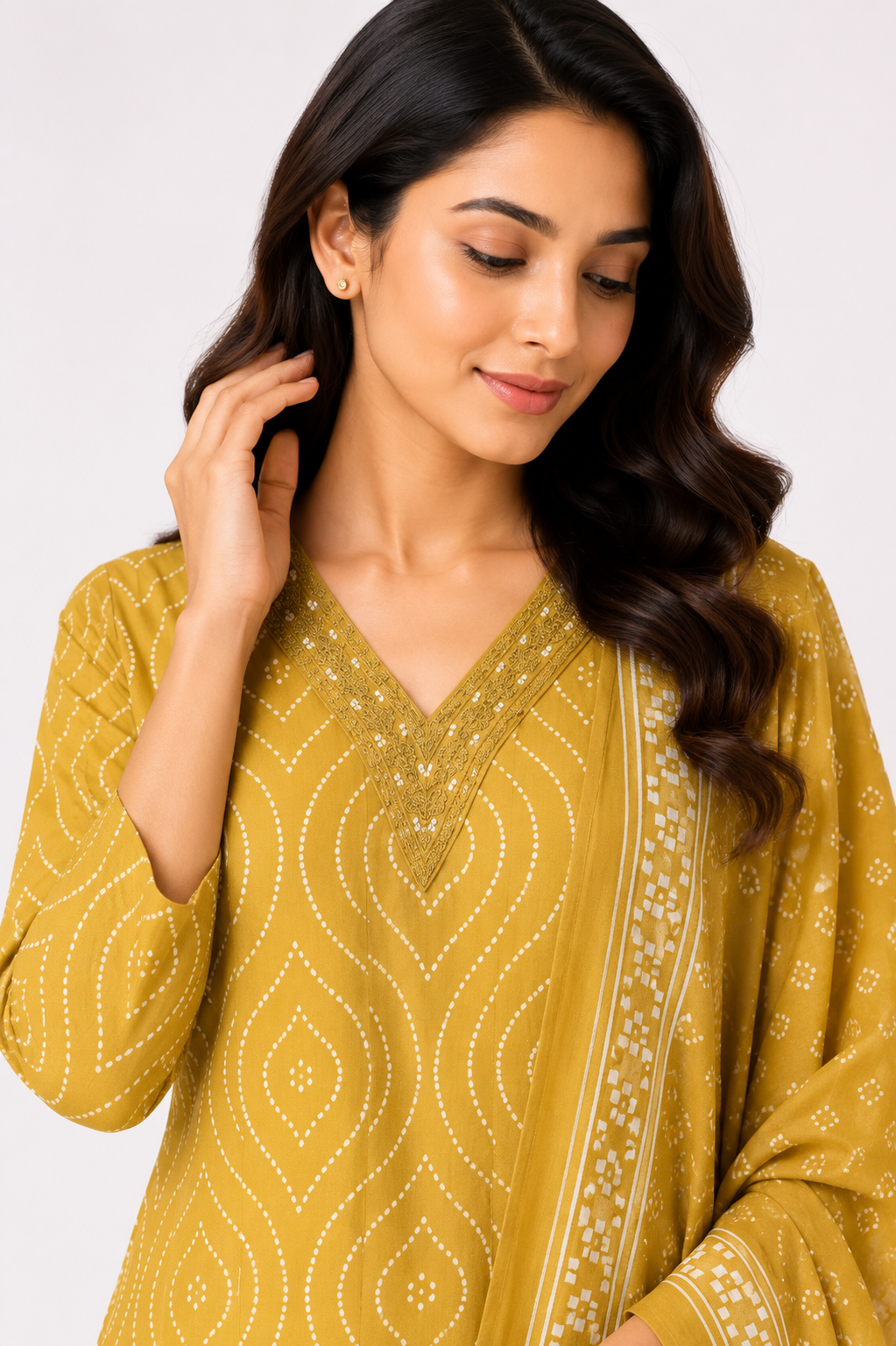 Women's Mustard Printed Kurta Pant Set with Dupatta