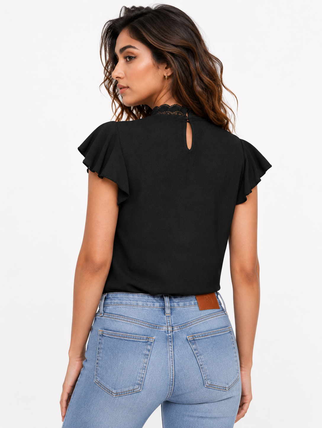 Premium Mesh Neck Short Sleeve Western Top
