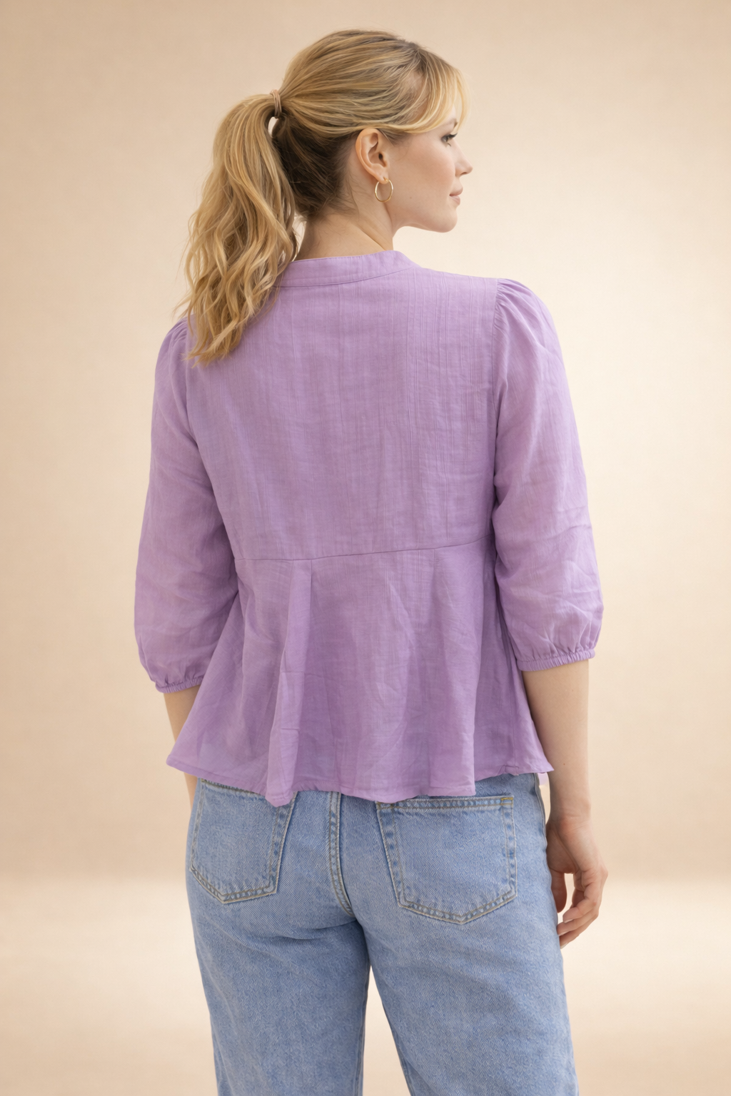 Women’s Lavender Peplum Top with Floral Brooch