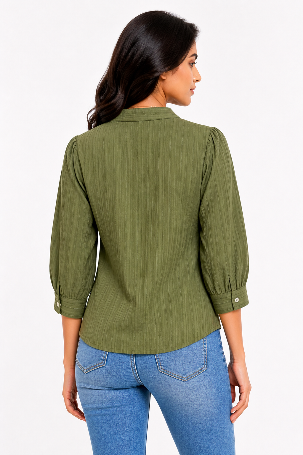 Deep Moss Green Ethnic Stripe Top