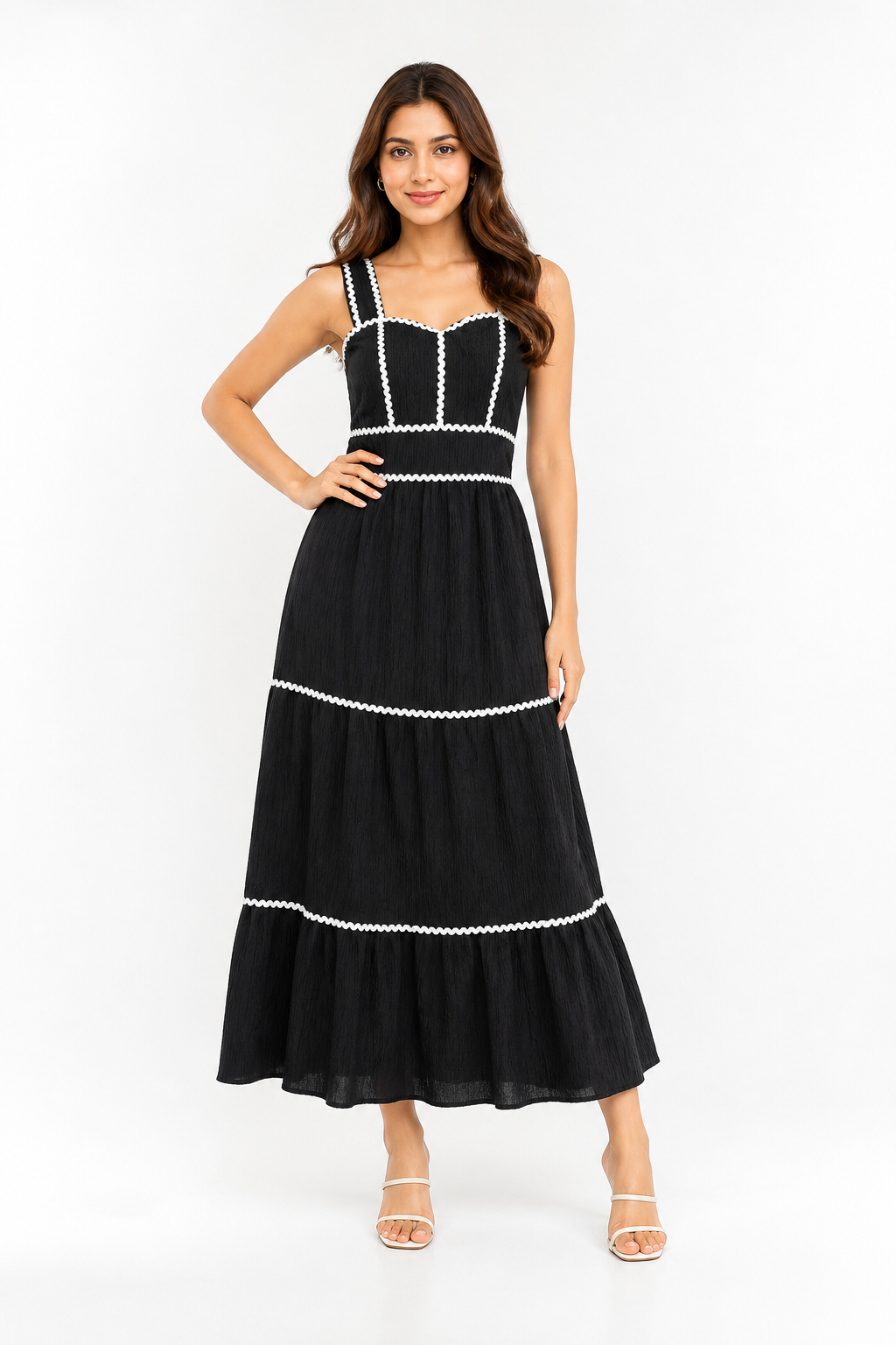 Black Contrast Trim Tiered Maxi Dress
