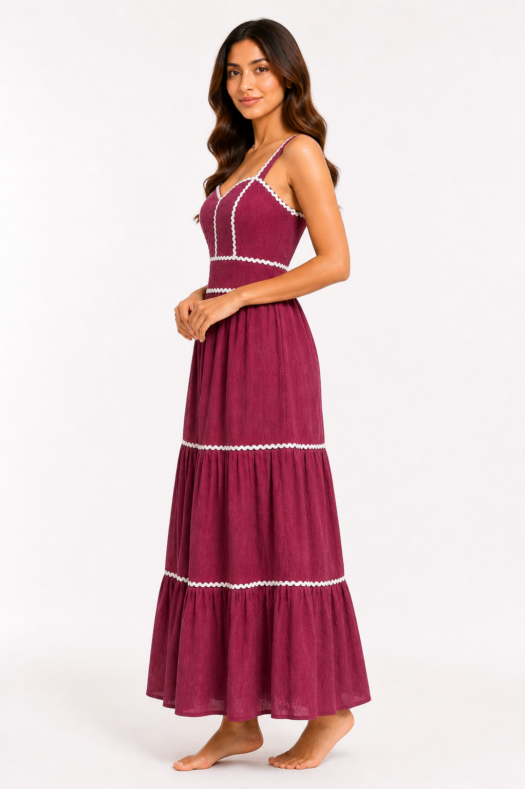 Classic Rose Red Lace Panel Maxi Dress