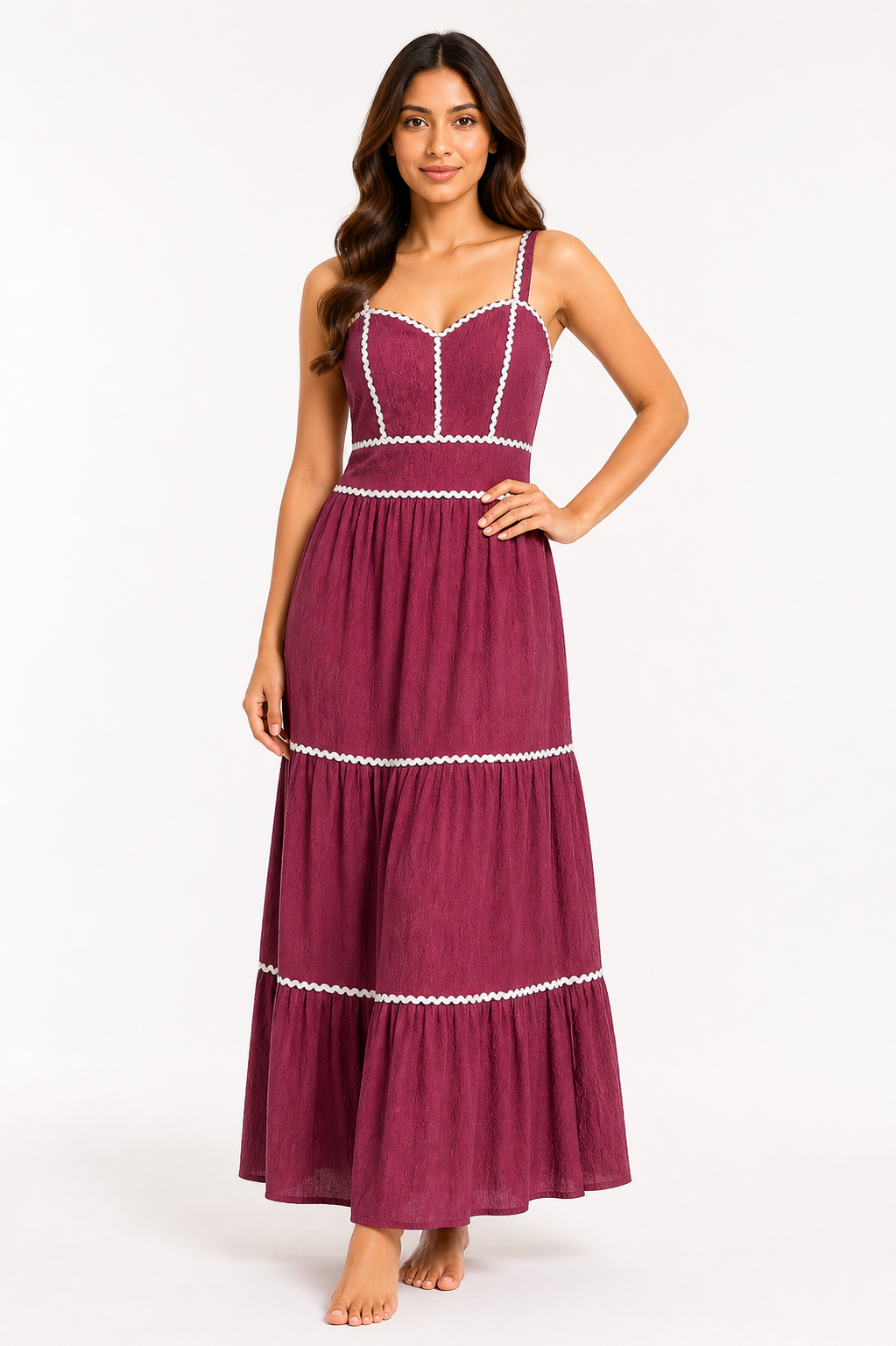 Classic Rose Red Lace Panel Maxi Dress