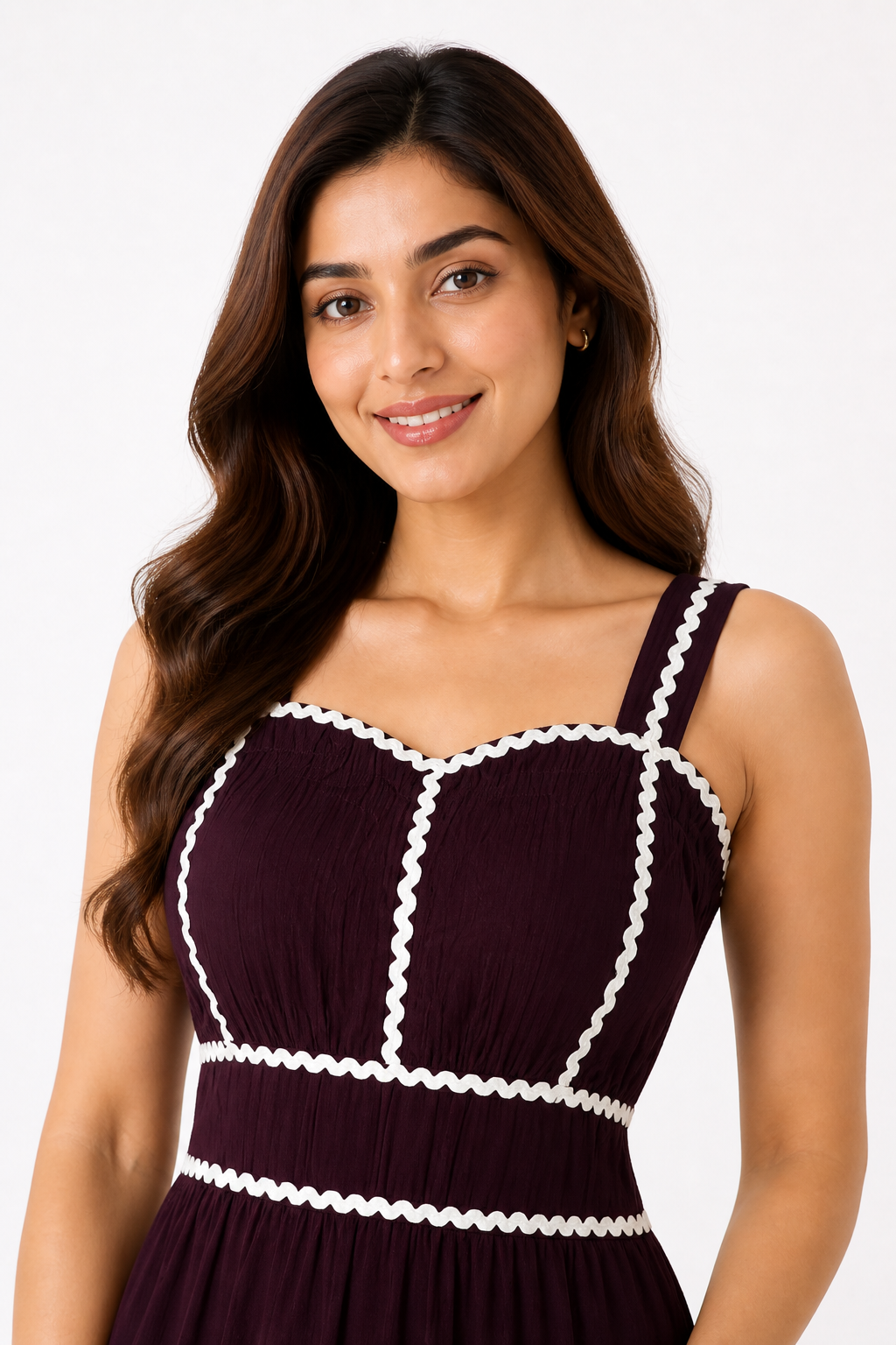 Deep Wine Contrast Trim Tiered Maxi Dress