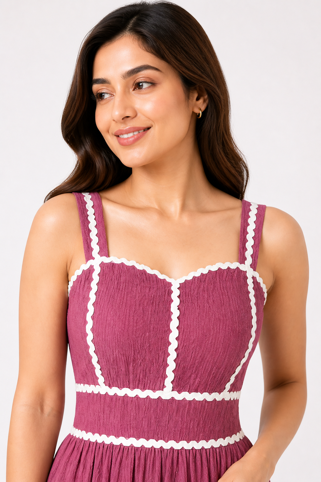 Rose Pink Contrast Trim Tiered Maxi Dress